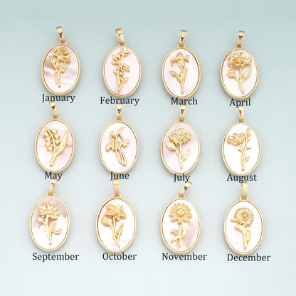 Gold Shell Birthday Flower Charms,18K Gold Filled Flower Pendant Charm Bracelet Necklace for DIY Jewelry Making Supply