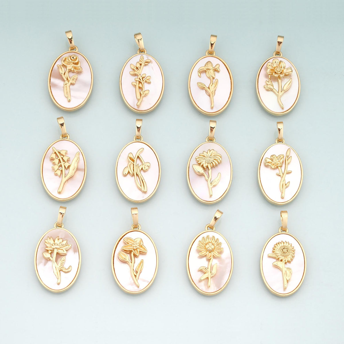 Gold Shell Birthday Flower Charms,18K Gold Filled Flower Pendant Charm Bracelet Necklace for DIY Jewelry Making Supply