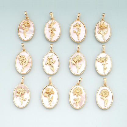 Gold Shell Birthday Flower Charms,18K Gold Filled Flower Pendant Charm Bracelet Necklace for DIY Jewelry Making Supply