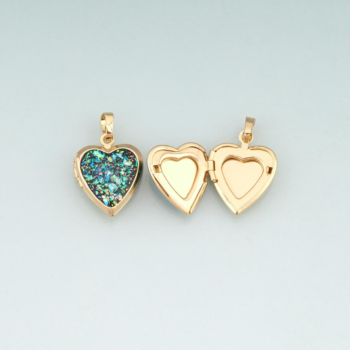 Gold Opal Openable Heart Round Locket Charms,18K Gold Filled Heart Pendant Charm Bracelet Necklace for DIY Jewelry Making Sup
