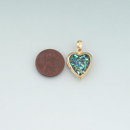 Gold Opal Openable Heart Round Locket Charms,18K Gold Filled Heart Pendant Charm Bracelet Necklace for DIY Jewelry Making Sup