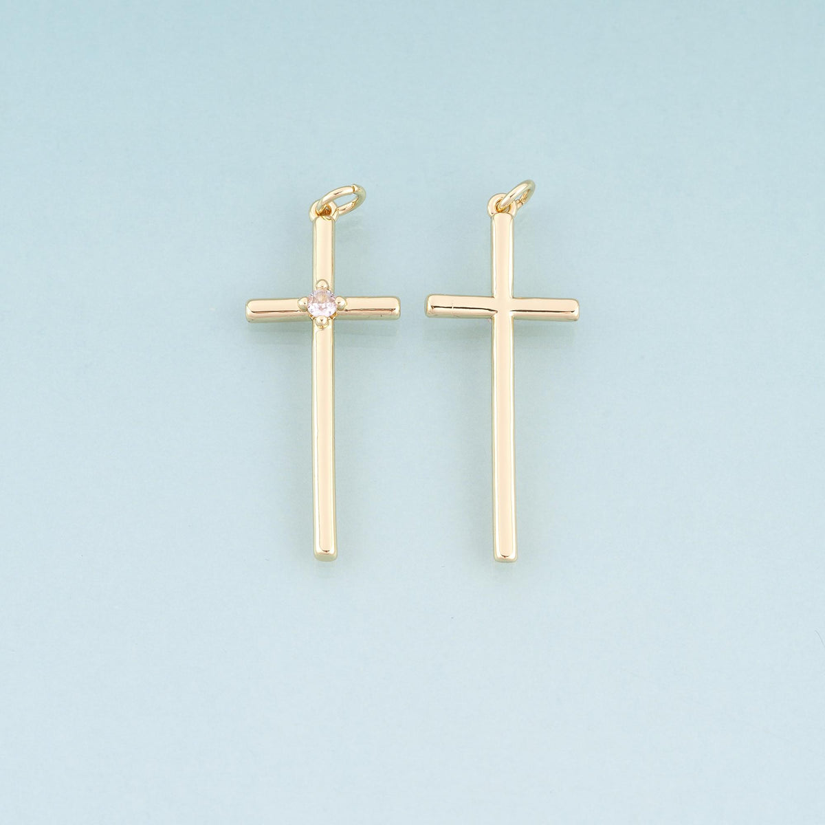 18K Gold Filled Cubic Zirconia Cross Charm Pendant for Jewelry Making