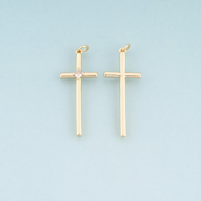 18K Gold Filled Cubic Zirconia Cross Charm Pendant for Jewelry Making