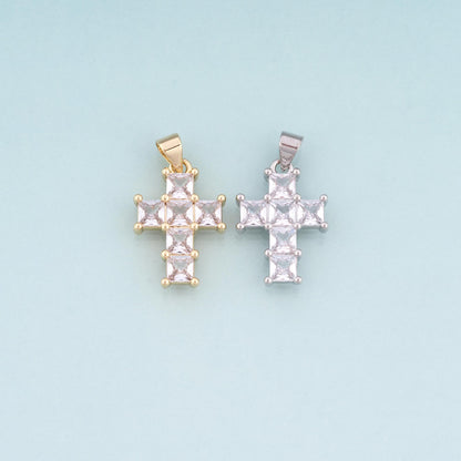 18K Gold Filled Cubic Zirconia Cross Charm Pendant for Jewelry Making