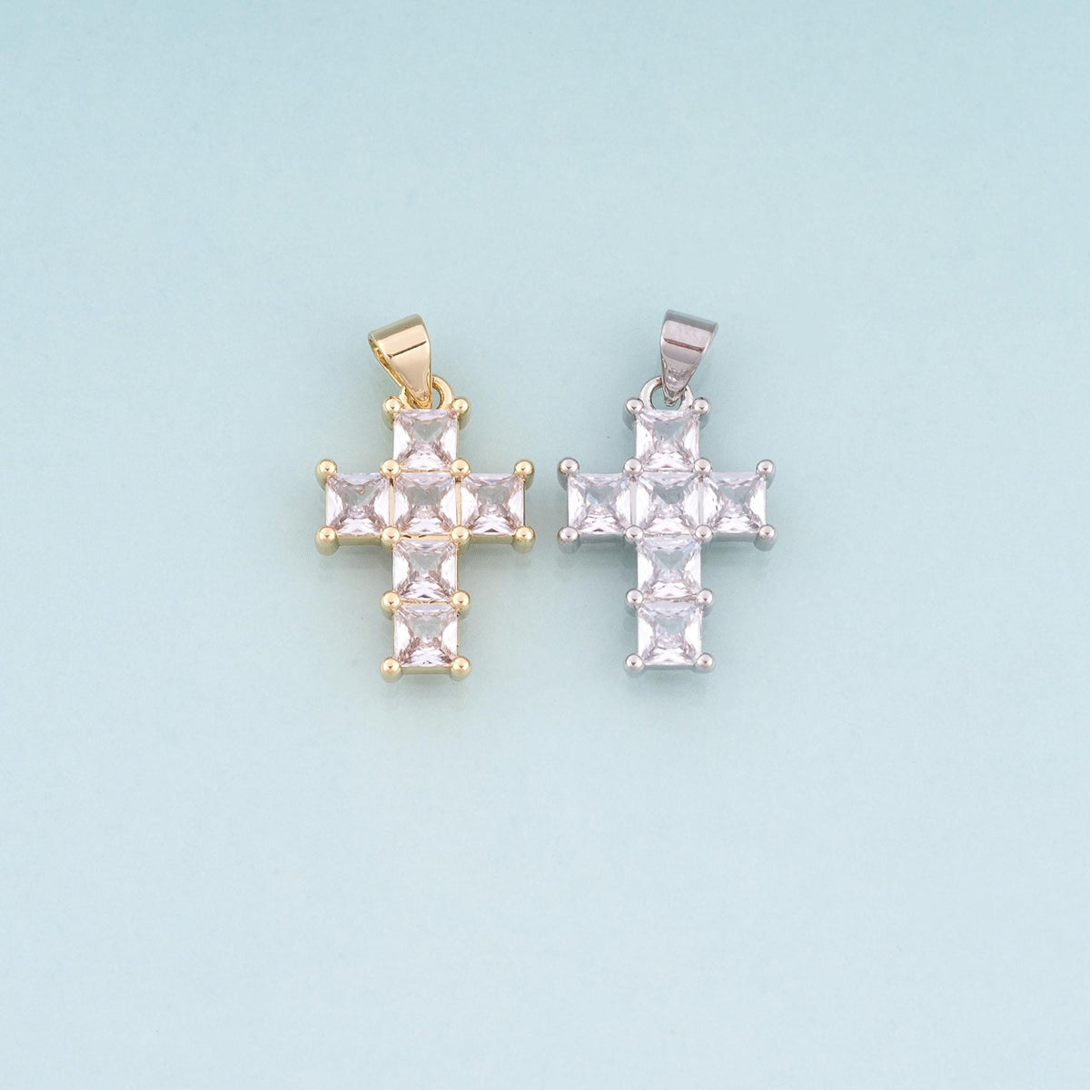 18K Gold Filled CZ Cross Pendant,Luxurious Religion Cross Charm Bracelet Necklace for DIY Jewelry Making Supply