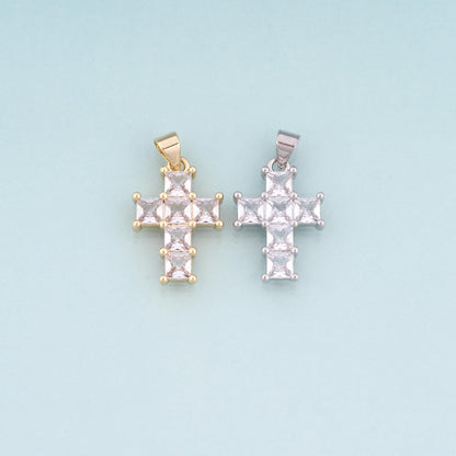 18K Gold Filled CZ Cross Pendant,Luxurious Religion Cross Charm Bracelet Necklace for DIY Jewelry Making Supply