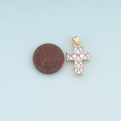 18K Gold Filled CZ Cross Pendant,Luxurious Religion Cross Charm Bracelet Necklace for DIY Jewelry Making Supply