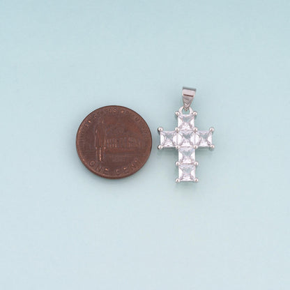 18K Gold Filled CZ Cross Pendant,Luxurious Religion Cross Charm Bracelet Necklace for DIY Jewelry Making Supply