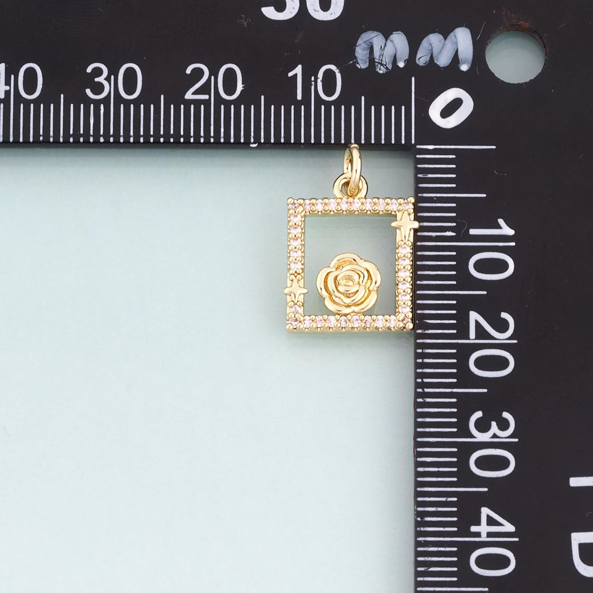 18K Gold Filled CZ Rose Photo Frame Pendant,French Retro Style Charm Bracelet Necklace for DIY Jewelry Making Supply