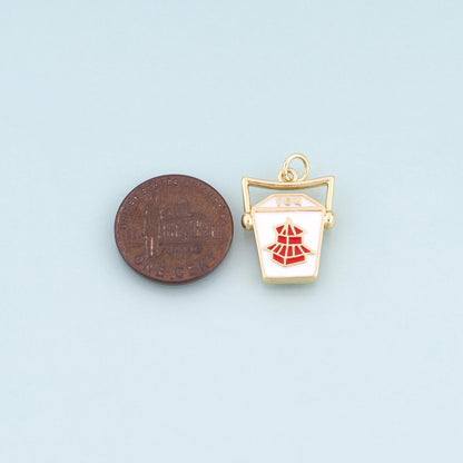 18K Gold Filled Enamel Takeaway Box Pendant,American Casual Style Pendant Bracelet Necklace for DIY Jewelry Making Supply
