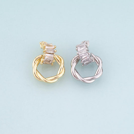 18K Gold Filled CZ Twisted Ring Pendant,Simple Style Charm Bracelet Necklace for DIY Jewelry Making Supply