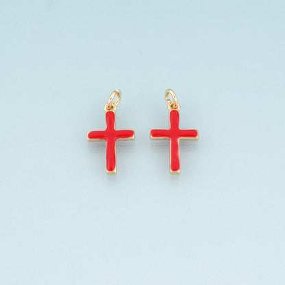 18K Gold Filled Enamel Cross Charm Pendant for Jewelry Making