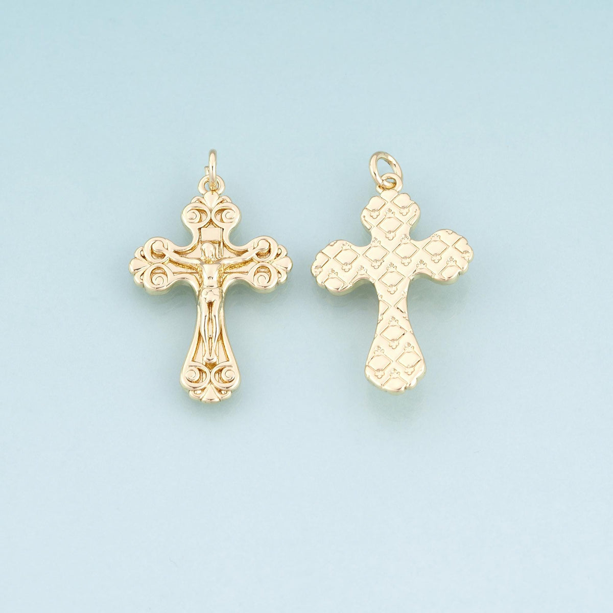 18K Gold Filled Jesus Cross Pendant,Retro Carved Cross Charm Bracelet Necklace for DIY Jewelry Making Supply