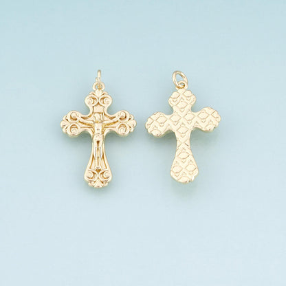 18K Gold Filled Jesus Cross Pendant,Retro Carved Cross Charm Bracelet Necklace for DIY Jewelry Making Supply