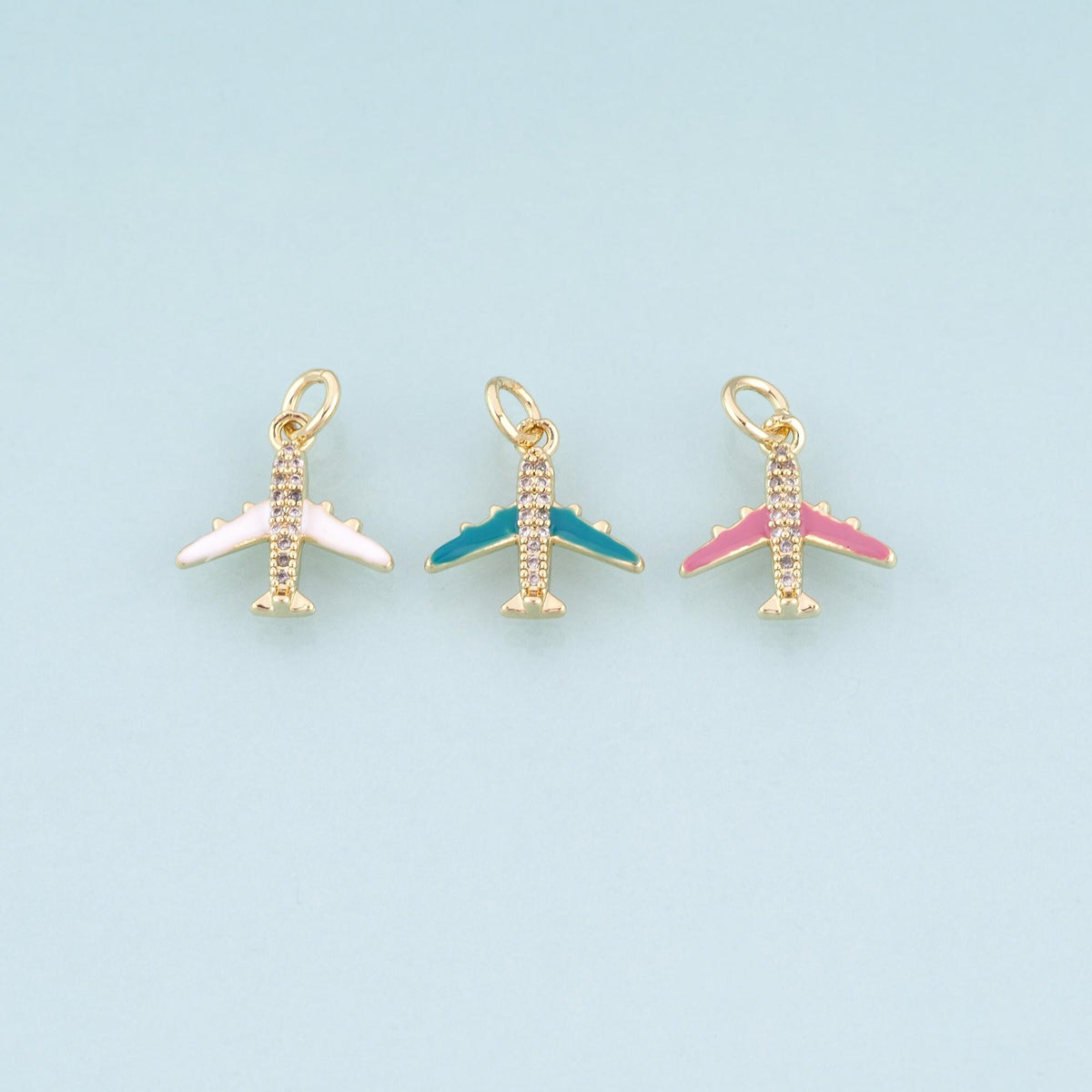 18K Gold Filled CZ Airplane Pendant,Leisure Travel Charm Bracelet Necklace for DIY Jewelry Making Supply