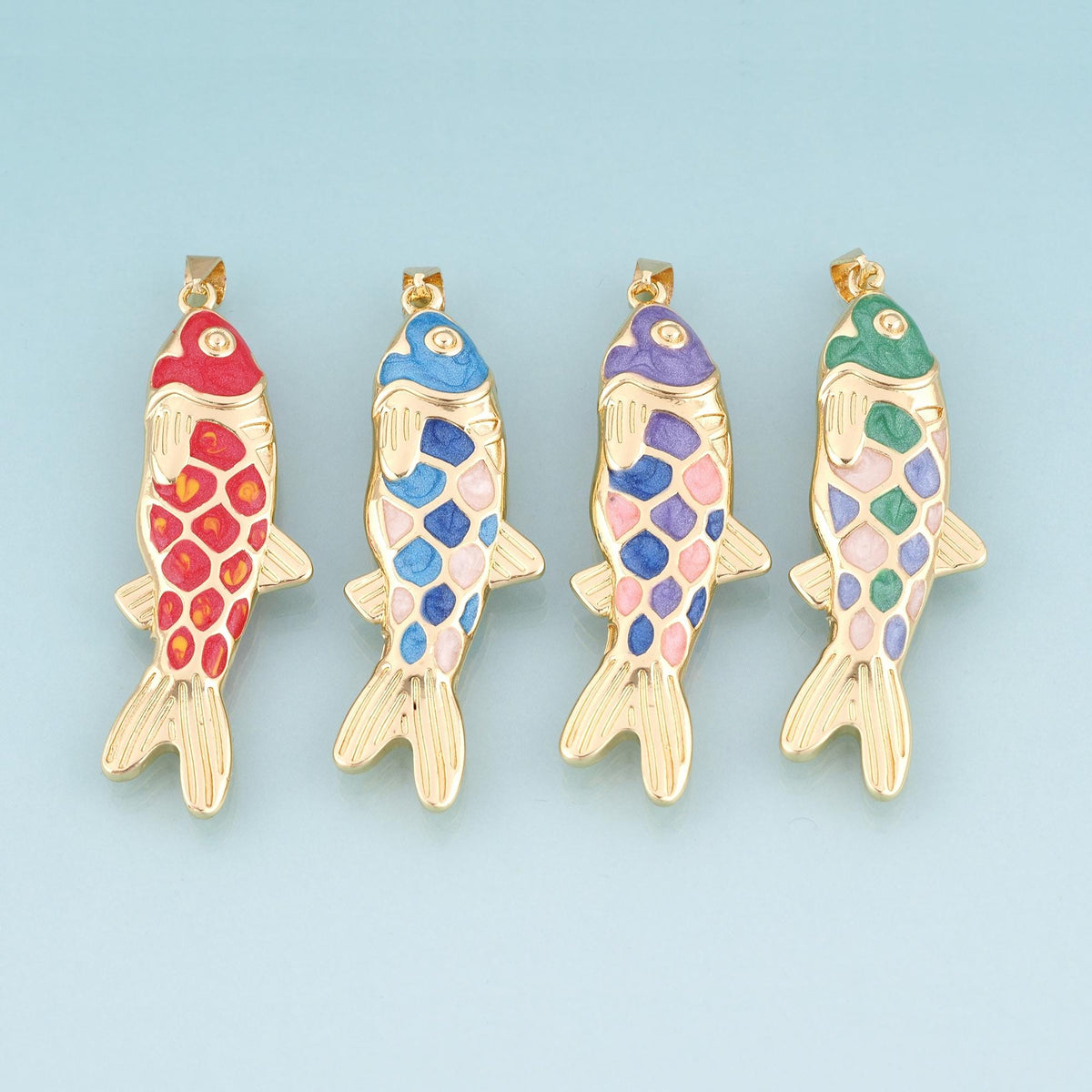 18K Gold Filled Enamel Koi Pendant,Koi Blessing Charm Bracelet Necklace for DIY Jewelry Making Supply