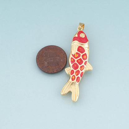 18K Gold Filled Enamel Koi Pendant,Koi Blessing Charm Bracelet Necklace for DIY Jewelry Making Supply