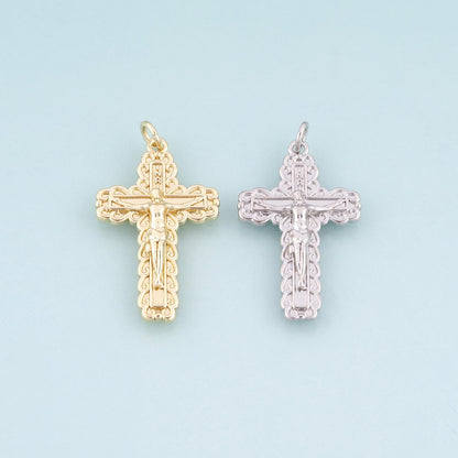 18K Gold Filled Jesus Cross Pendant,Retro Carved Cross Charm Bracelet Necklace for DIY Jewelry Making Supply