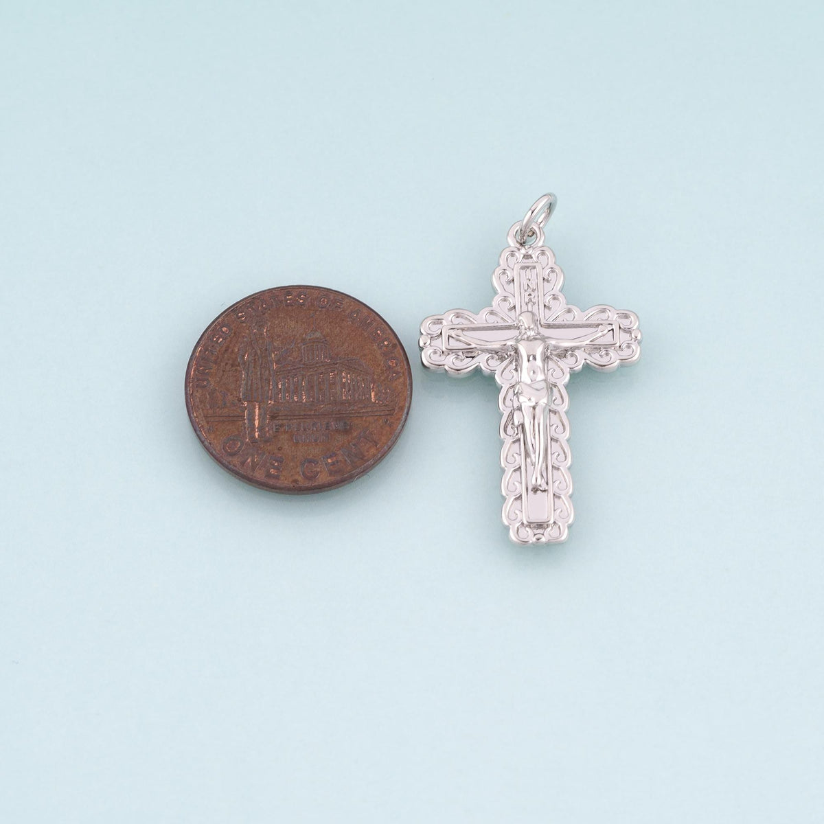 18K Gold Filled Jesus Cross Pendant,Retro Carved Cross Charm Bracelet Necklace for DIY Jewelry Making Supply