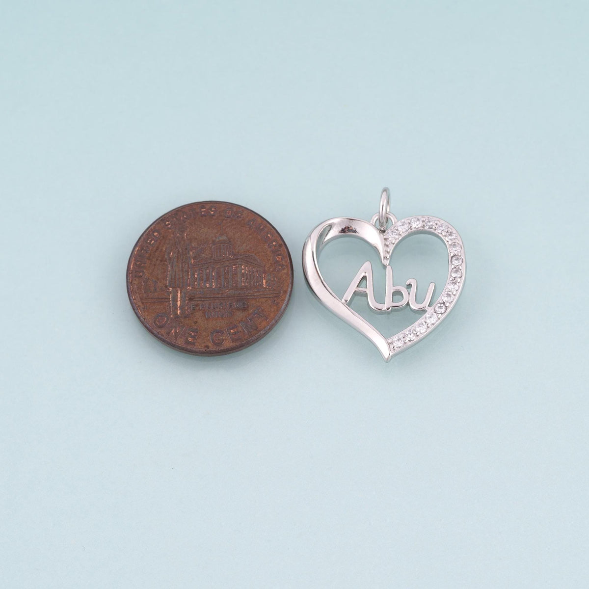 18K Gold Filled CZ Heart Abu Pendant,Father's Day Gift Heart Charm Bracelet Necklace for DIY Jewelry Making Supply