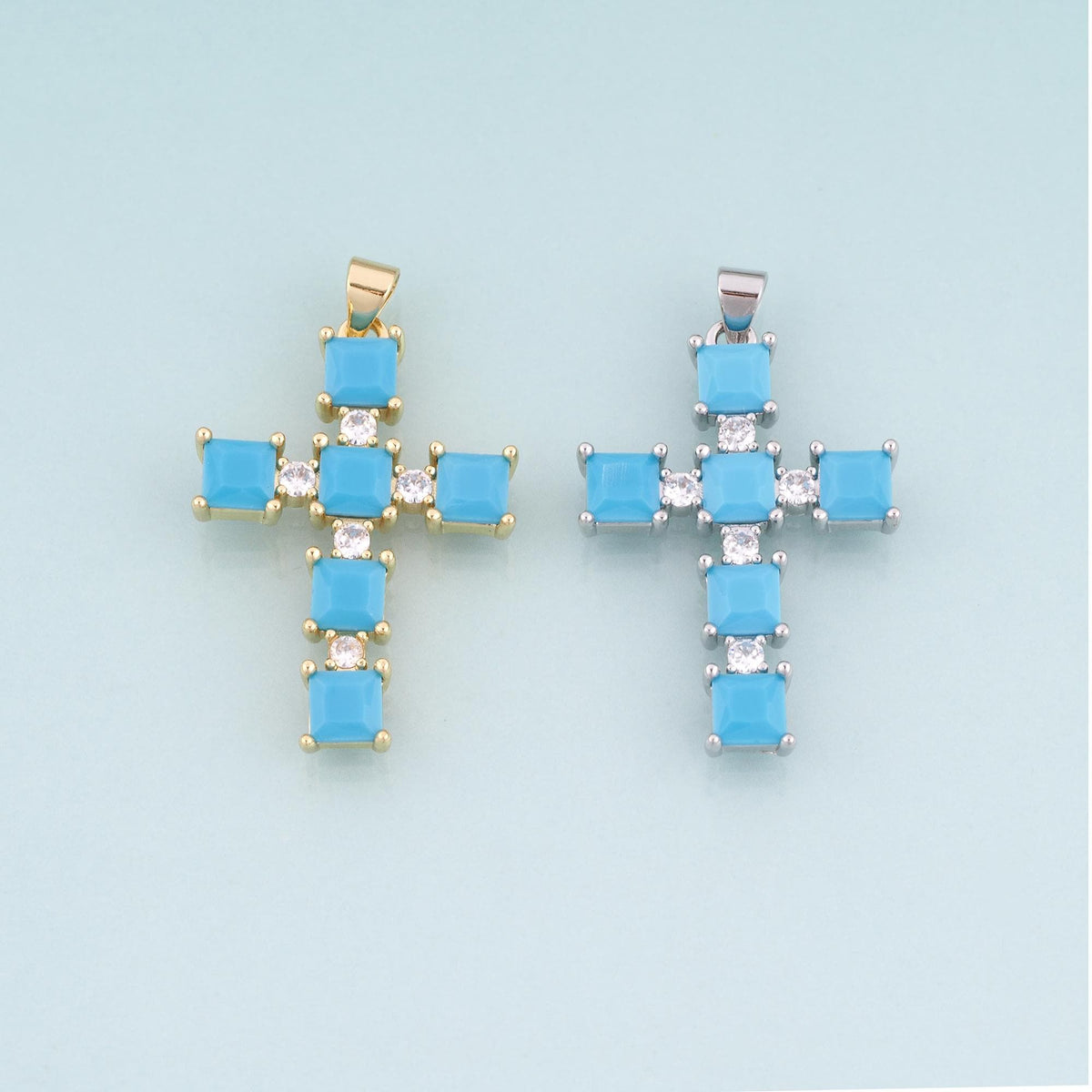 18K Gold Filled CZ Cross Pendant,Religion Cross Charm Bracelet Necklace for DIY Jewelry Making Supply