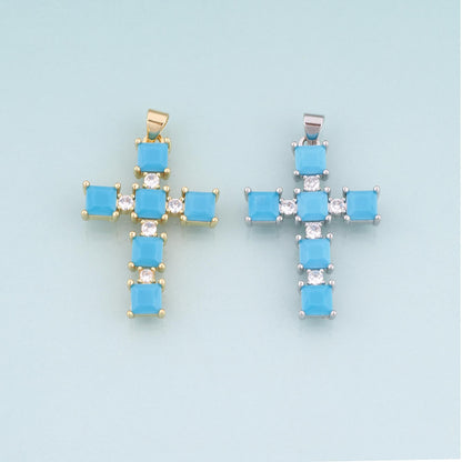 18K Gold Filled CZ Cross Pendant,Religion Cross Charm Bracelet Necklace for DIY Jewelry Making Supply