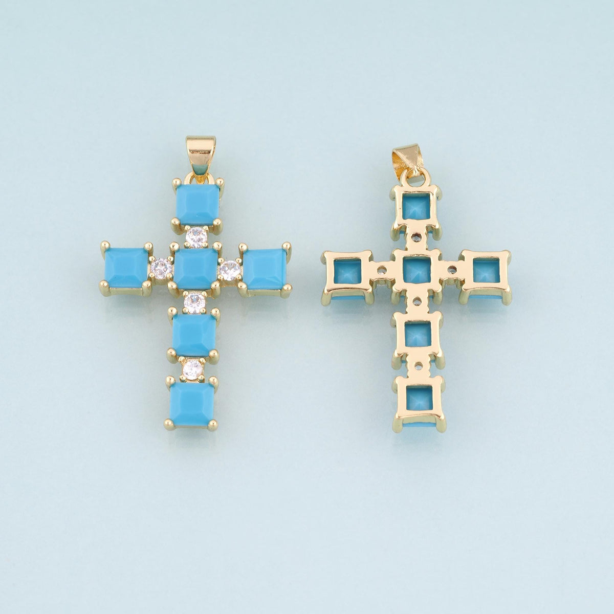 18K Gold Filled CZ Cross Pendant,Religion Cross Charm Bracelet Necklace for DIY Jewelry Making Supply