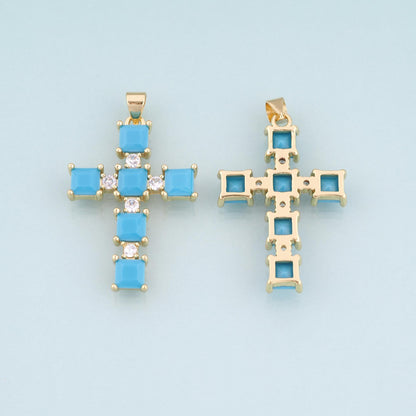18K Gold Filled CZ Cross Pendant,Religion Cross Charm Bracelet Necklace for DIY Jewelry Making Supply