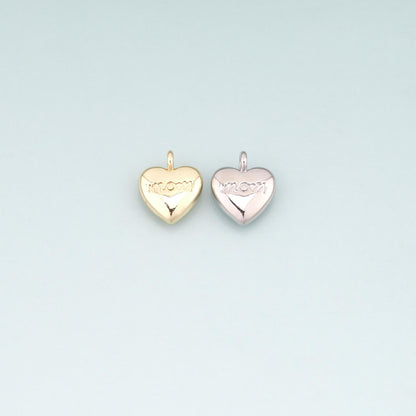 18K Gold Filled Heart Pendant,Mom's Love Charm Bracelet Necklace for DIY Jewelry Making Supply
