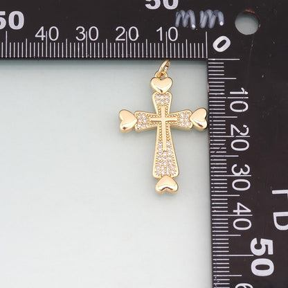18K Gold Filled Cross CZ Charm Pendant for Jewelry Making