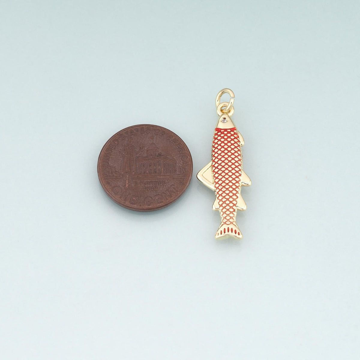 18K Gold Filled Enamel Chum Salmon Pendant,Ocean Charm Bracelet Necklace for DIY Jewelry Making Supply