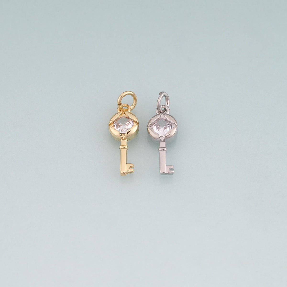 18K Gold Filled Key CZ Charm Pendant for Jewelry Making