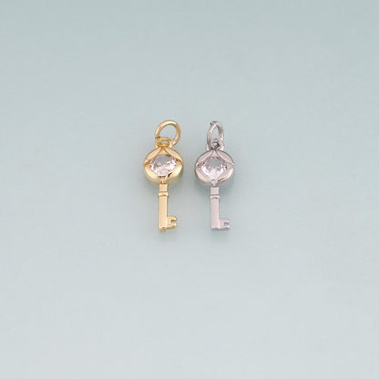 18K Gold Filled Key CZ Charm Pendant for Jewelry Making