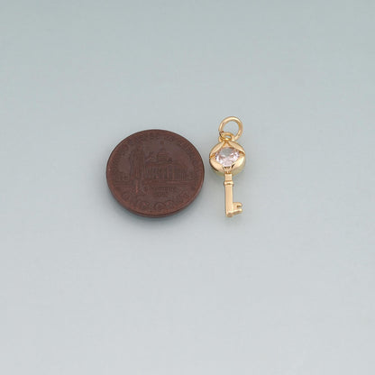 18K Gold Filled Key CZ Charm Pendant for Jewelry Making