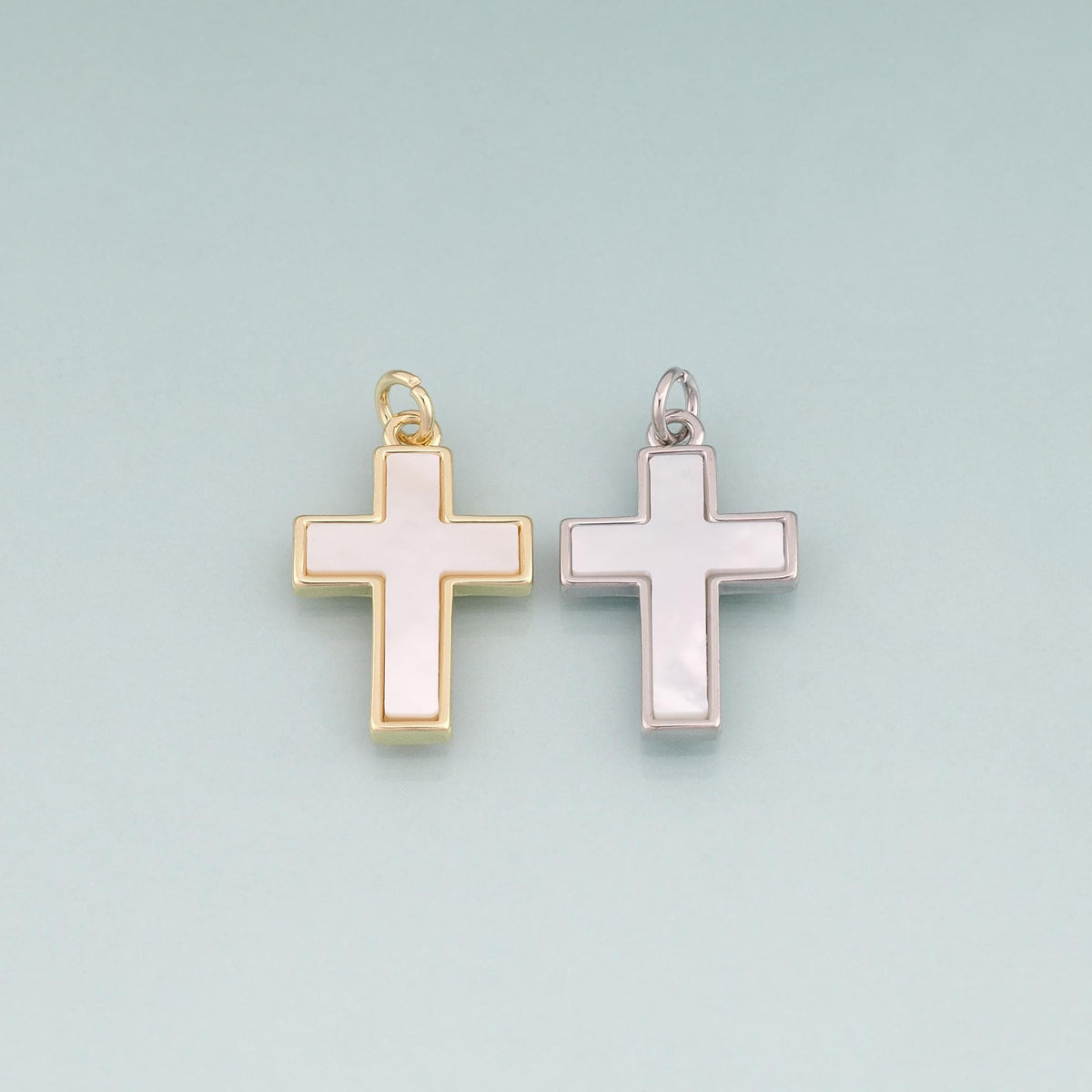 18K Gold Filled Shell Cross Pendant,Religion Charm Bracelet Necklace for DIY Jewelry Making Supply