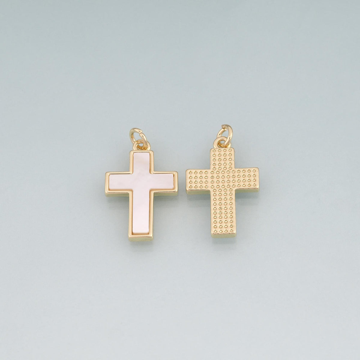 18K Gold Filled Shell Cross Pendant,Religion Charm Bracelet Necklace for DIY Jewelry Making Supply