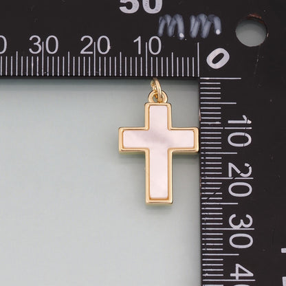 18K Gold Filled Shell Cross Pendant,Religion Charm Bracelet Necklace for DIY Jewelry Making Supply
