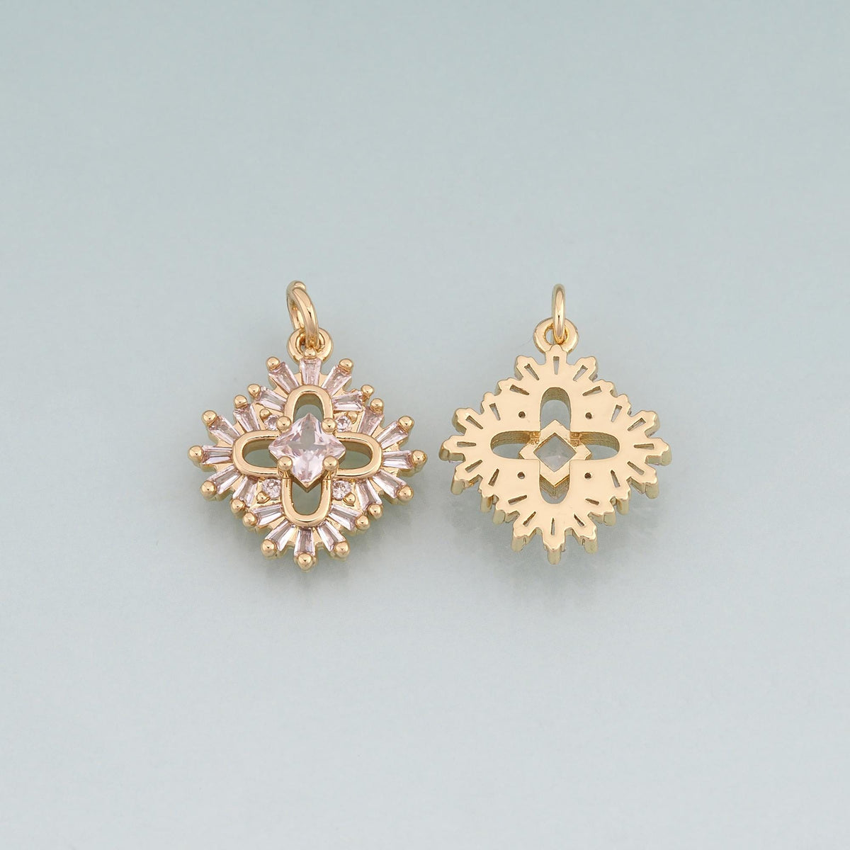 18K Gold Filled CZ Flower Pendant,Flower Charm Bracelet Necklace for DIY Jewelry Making Supply