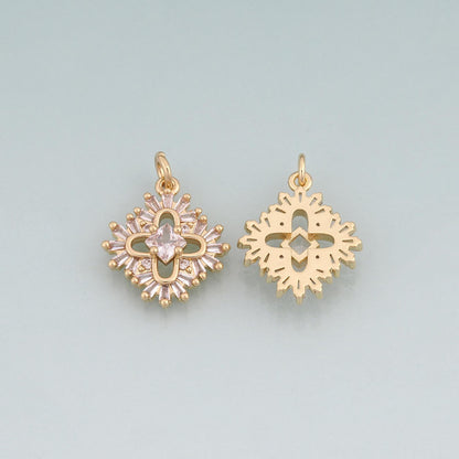 18K Gold Filled CZ Flower Pendant,Flower Charm Bracelet Necklace for DIY Jewelry Making Supply