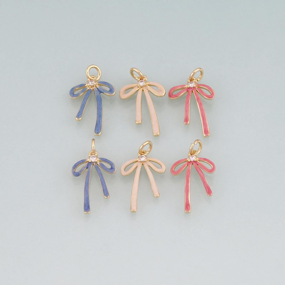 18K Gold Filled Enamel Bow Pendant,Bow Charm Bracelet Necklace for DIY Jewelry Making Supply