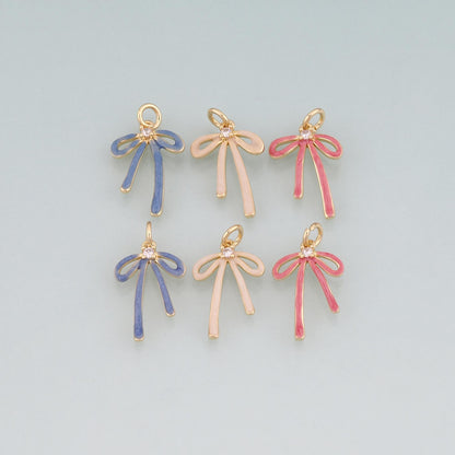 18K Gold Filled Enamel Bow Pendant,Bow Charm Bracelet Necklace for DIY Jewelry Making Supply