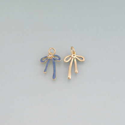 18K Gold Filled Enamel Bow Pendant,Bow Charm Bracelet Necklace for DIY Jewelry Making Supply