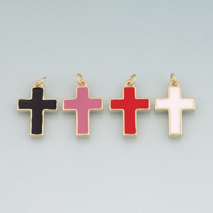 18K Gold Filled Cross Enamel Charm Pendant for Jewelry Making
