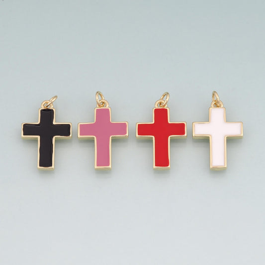 18K Gold Filled Enamel Cross Pendant,Religion Charm Bracelet Necklace for DIY Jewelry Making Supply