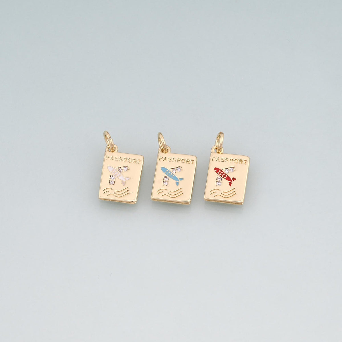 18K Gold Filled Enamel Airplane Pendant,Passport Charm Bracelet Necklace for DIY Jewelry Making Supply