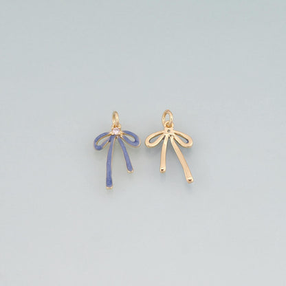 18K Gold Filled Enamel Bow Pendant,Bow Charm Bracelet Necklace for DIY Jewelry Making Supply
