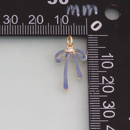 18K Gold Filled Enamel Bow Pendant,Bow Charm Bracelet Necklace for DIY Jewelry Making Supply
