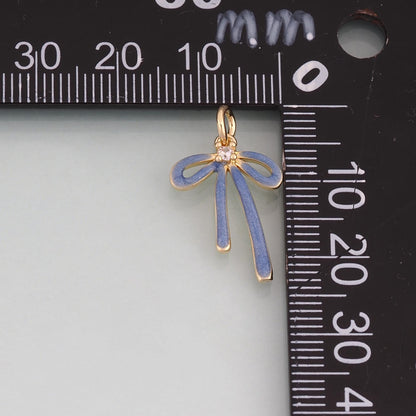 18K Gold Filled Enamel Bow Pendant,Bow Charm Bracelet Necklace for DIY Jewelry Making Supply