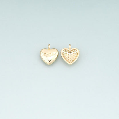 18K Gold Filled Heart Pendant,Mom's Love Charm Bracelet Necklace for DIY Jewelry Making Supply