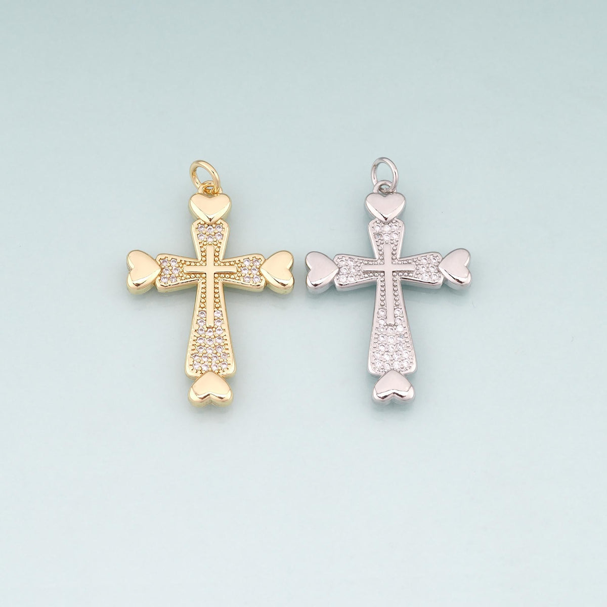 18K Gold Filled Cross CZ Charm Pendant for Jewelry Making